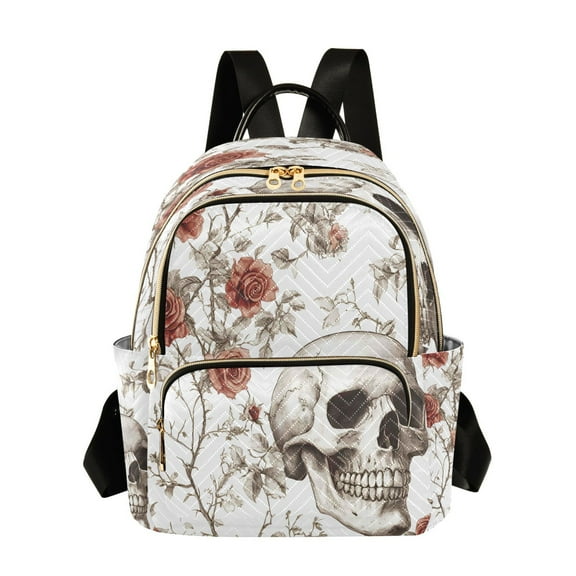 ALAZA Skull Retro Roses Womens Travel Laptop Backpack Large Daypack Ladies Shoulder Bags S