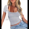 thumbnail image 2 of Camisetas de Corta para Mujer, Informales, Básicas, de Verano, con Cuello Redondo, Corte Entallado, de Punto Acanalado, para Trabajo y Negocios. Gris L, 2 of 7
