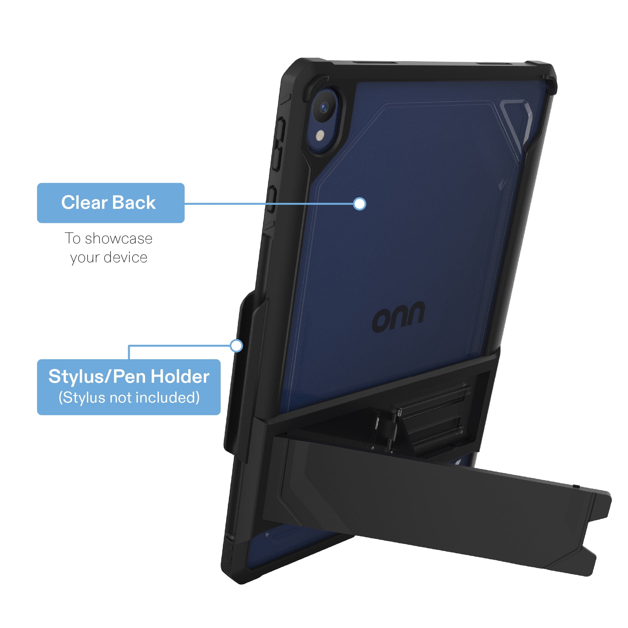 onn Slim Rugged Tablet Case with Kickstand for onn 11" Tablet (2026 Model) - Black/Clear