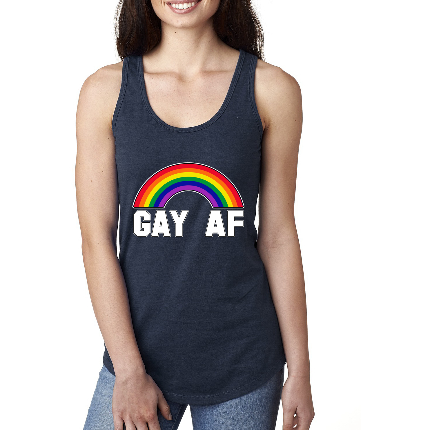 Wild Bobby Gay AF Cute Rainbow LGBT Pride Ladies Racerback Tank Top