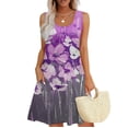 thumbnail image 2 of Women's Square Neck Floral Print Sleeveless Dress Casual Summer Dress with Pockets and Smocked Bodice for Coffee Shop Dates,Purple 3XL, 2 of 5