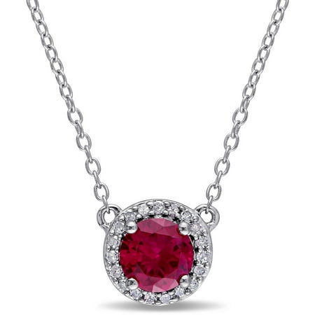 Tangelo 1 Carat T.G.W. Created Ruby and Diamond-Accent Sterling Silver Halo Necklace, 16