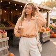 thumbnail image 4 of Womens Cropped Sweatshirt, Quarter Zip Pullover with Stand Collar, Drawstring Hem, Oversized Long Sleeve Tops for Fall Winter XL, 4 of 7
