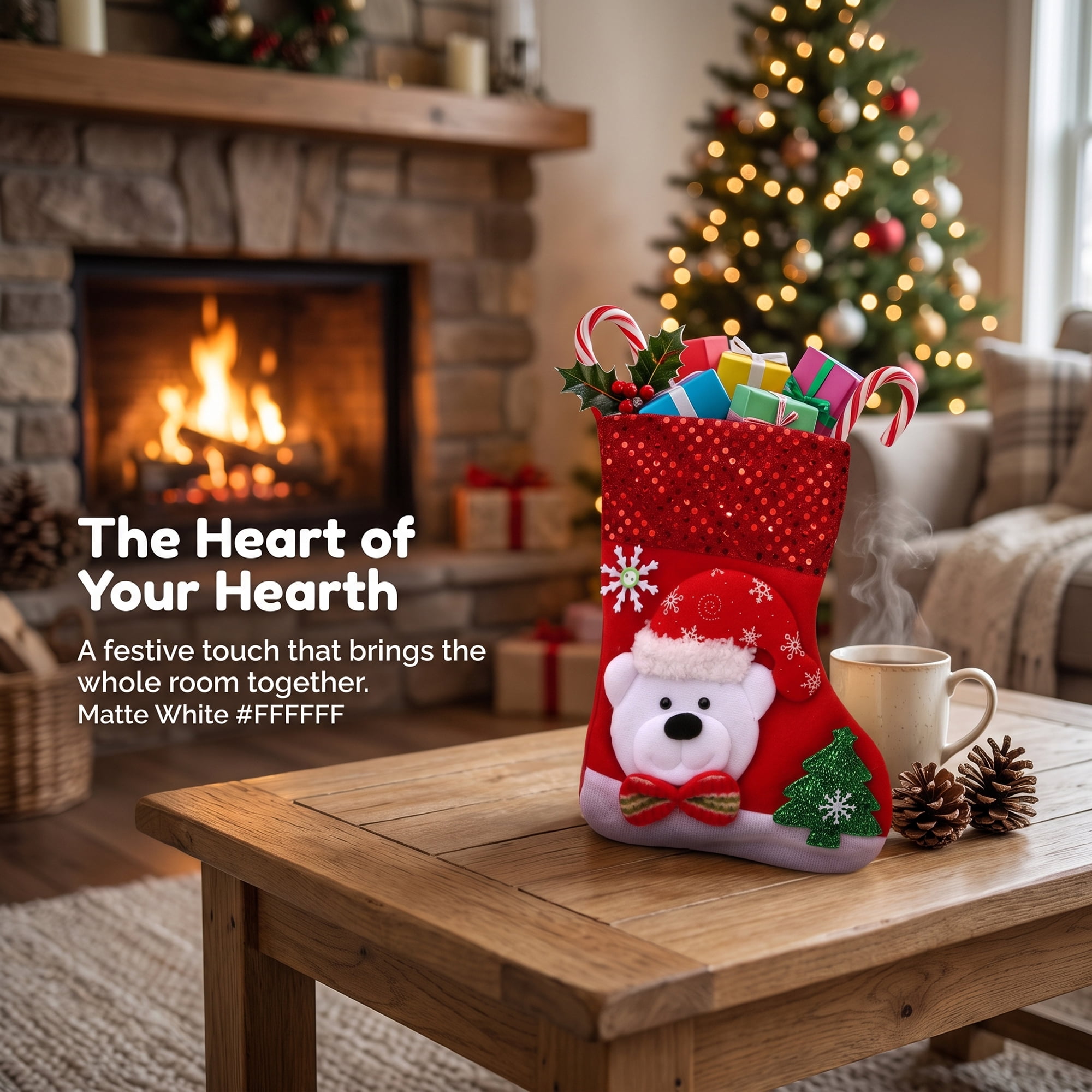Unique Bargains Christmas Sequins Cuff Felt Xmas Stocking Holiday Gift Bag Bear 10"