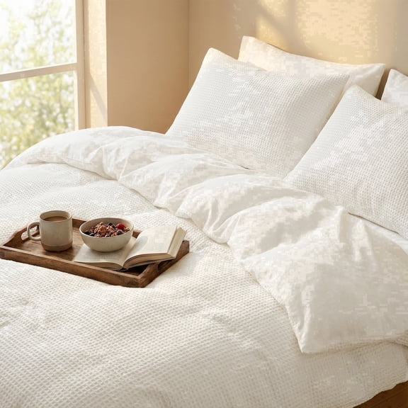 DCSKY Hotel Collection 3-Piece White Waffle Duvet Sets, Queen
