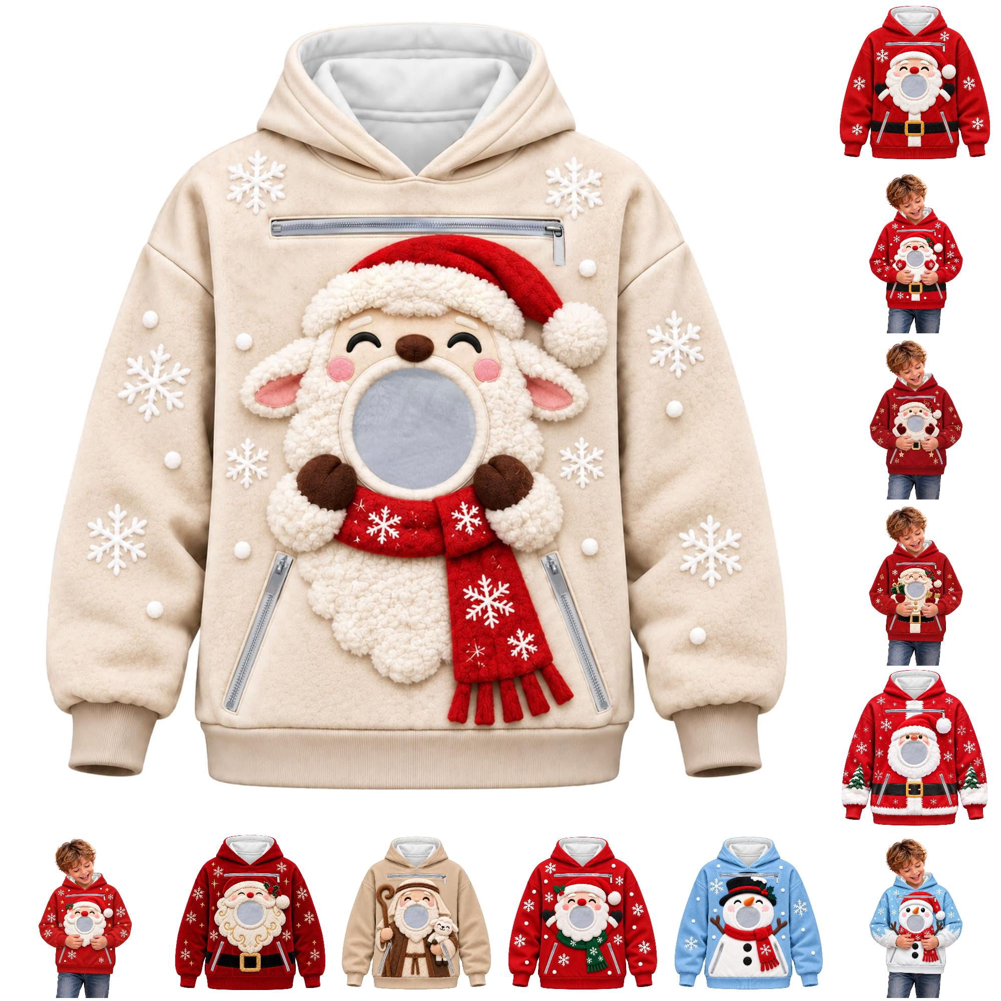 XINXIAOO Toddler Christmas Cat Carrier Hoodie Long Sleeve Pet Kangaroo Pouch Pet Carrier Animal Holder Hoodie Girls Boys Fashion 2-3 Years Khaki Hoodie