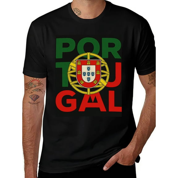 T-shirt Portugal Flag Soft Cotton Adult Heat-Transfer Graphic T-Shirt - 180g Breathable Fabric, Unisex Summer Casual Wear with Durable Heat-Printed Design