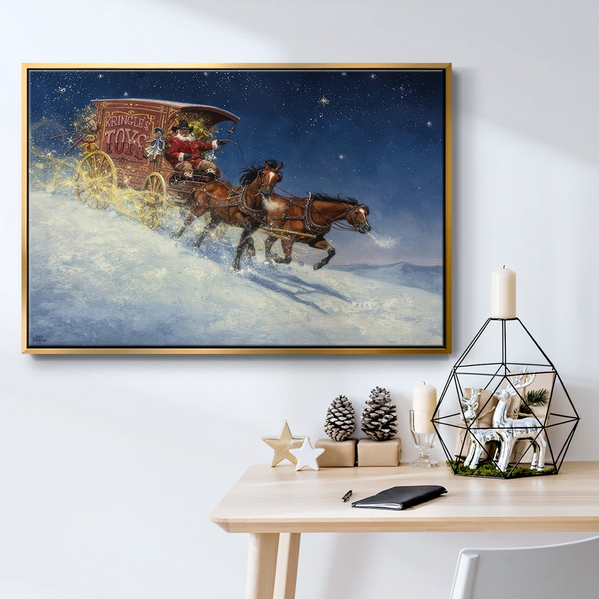 Nick of Time - Framed Gallery Wrapped Holiday Canvas - 17 x 25 - Gold Frame