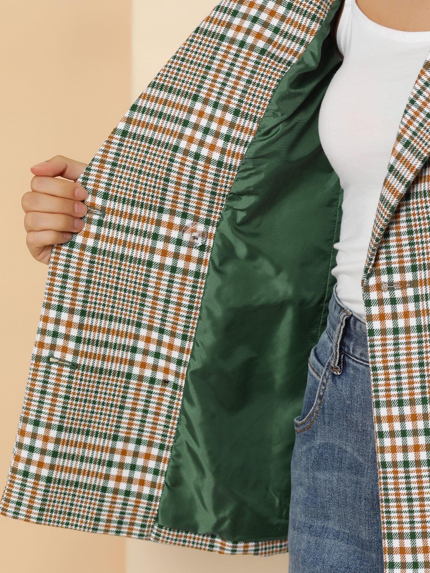 DARING DIVA Women's Plaid Notched Lapel Blazer Jacket XS White Green