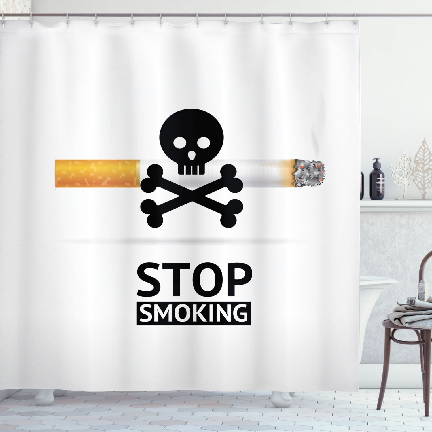Afstemning ekstensivt Umoderne Skull Smoking Shower Curtain, Danger Symbol About Health Issues and  Cigarette on Background, Fabric Bathroom Set with Hooks, Off White Charcoal  Grey, by Ambesonne - Walmart.com - Walmart.com