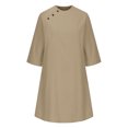 thumbnail image 2 of Womens Summer Fashion Casual Solid Color Mid-Sleeve Cotton Linen Long Button Dress, 2 of 9