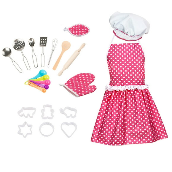 Partheme Novelty Toys 2 Counts Chef Set for Kids Kitchen Cooking and Baking Kits Dress Up Role Play Toys Red