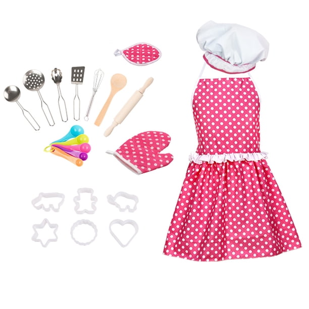Partheme Novelty Toys 1 Counts Chef Set for Kids Kitchen Cooking and Baking Kits Dress Up Role Play Toys Red