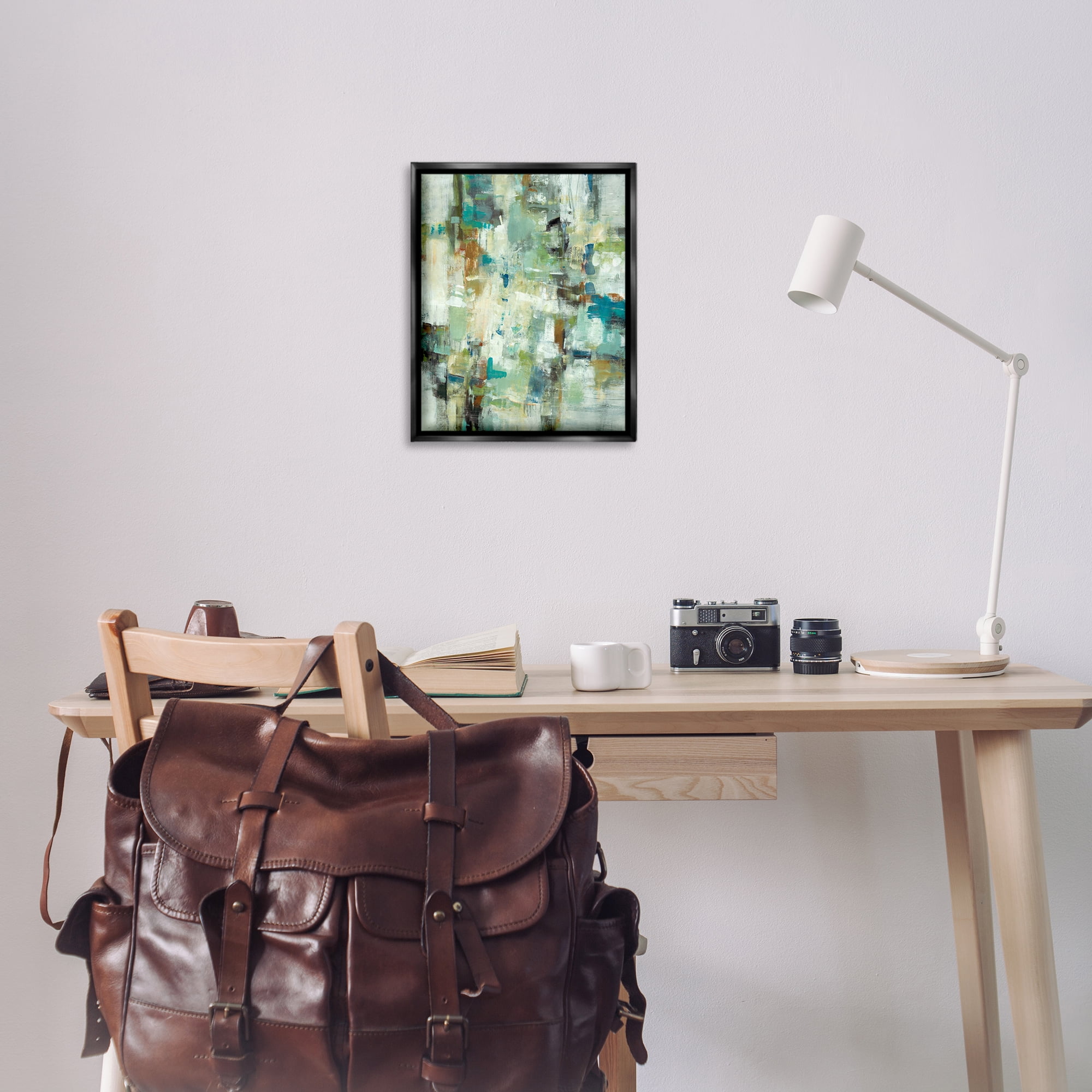 Stupell Industries Restless Green Abstraction Abstract Painting Black Floater Framed Canvas Art Print Wall Art, 17 x 21