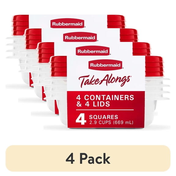 (4 pack) Rubbermaid TakeAlongs 2.9-Cup Square Food Storage Containers, 4-Pack, Red