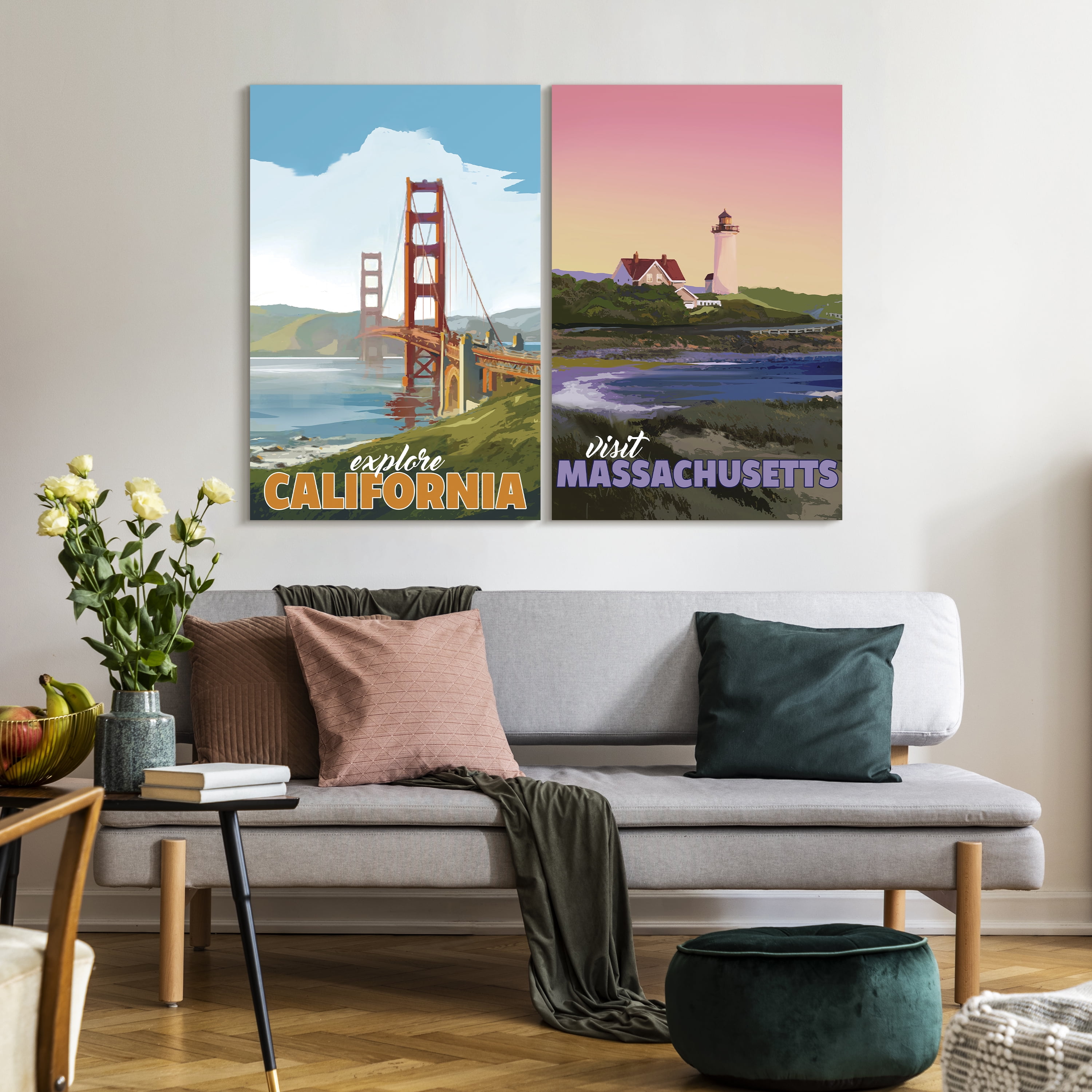 Bicoastal Beauty Frameless Free Floating Tempered Glass Panel Graphic Wall Art , 36" x 24" each