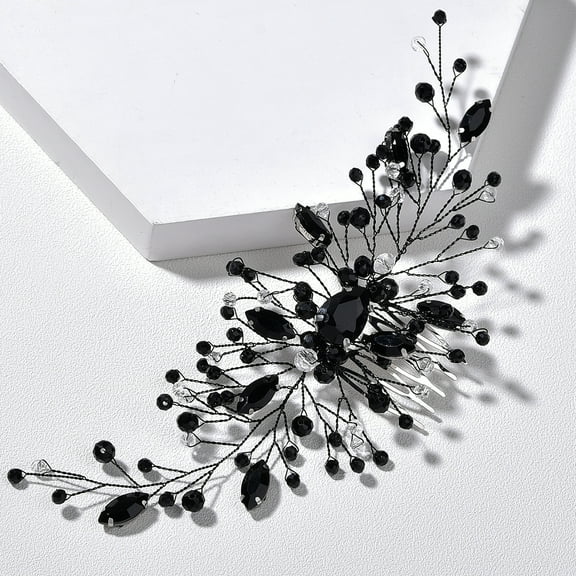 Namzi Bridal Flower Wedding Hair Pins Crystal Pearl Hair Combs Clips Headpiece Gold Wedding Hair Accessories Jewelry with Rhinestone for Brides Bridesmaids Women Girls (Black)