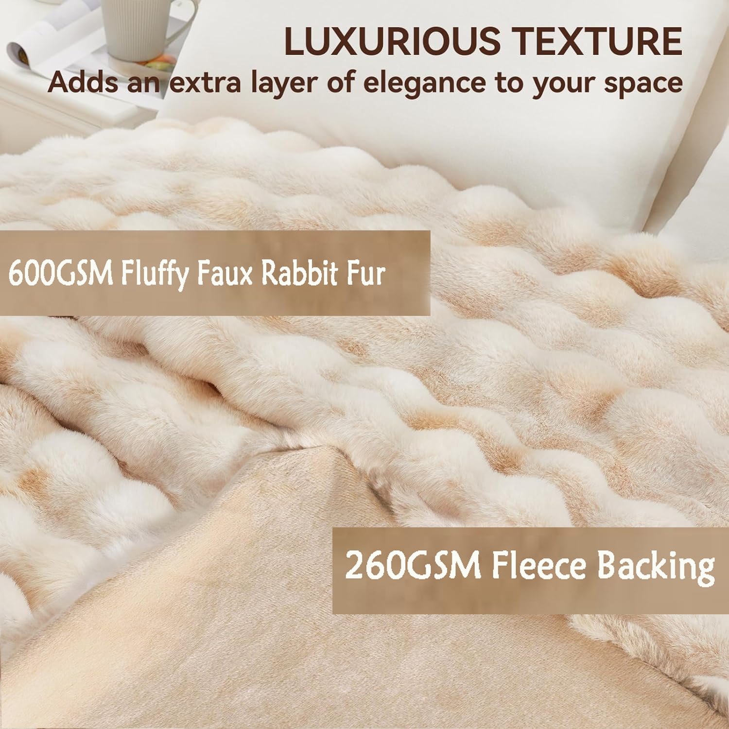 GHOUSE Faux Fur Blankets Fluffy Fuzzy Throw Blanket 50x60 Inches Tie-dyed Brown Blanket for Couch Chair Sofa