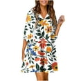 thumbnail image 2 of Pisexur Robes d'Été pour Femmes à Col en V à Manches Courtes Robe Mini Bohème à Imprimé Floral Robe d'Été Mode Décontractée Ample Robe Midi Plissée Fluide Robe T-Shirts pour Vacances à la Plage Hawaïennes, 2 of 5