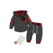 Stylish Plaid Design Long-sleeve Hooded Top and Pants Set for Baby