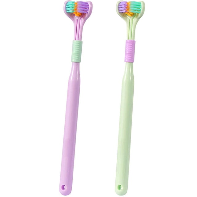 Paquete de 2, 3 y 4 cepillos de dientes de tres lados, de cerdas suaves para adultos, en forma de V, antideslizantes.