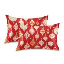Yayeee Pillowcase Queen Size Set of 2 Satin Wrinkle Resistant Pillow Case, Orange Christmas Ornaments Pattern