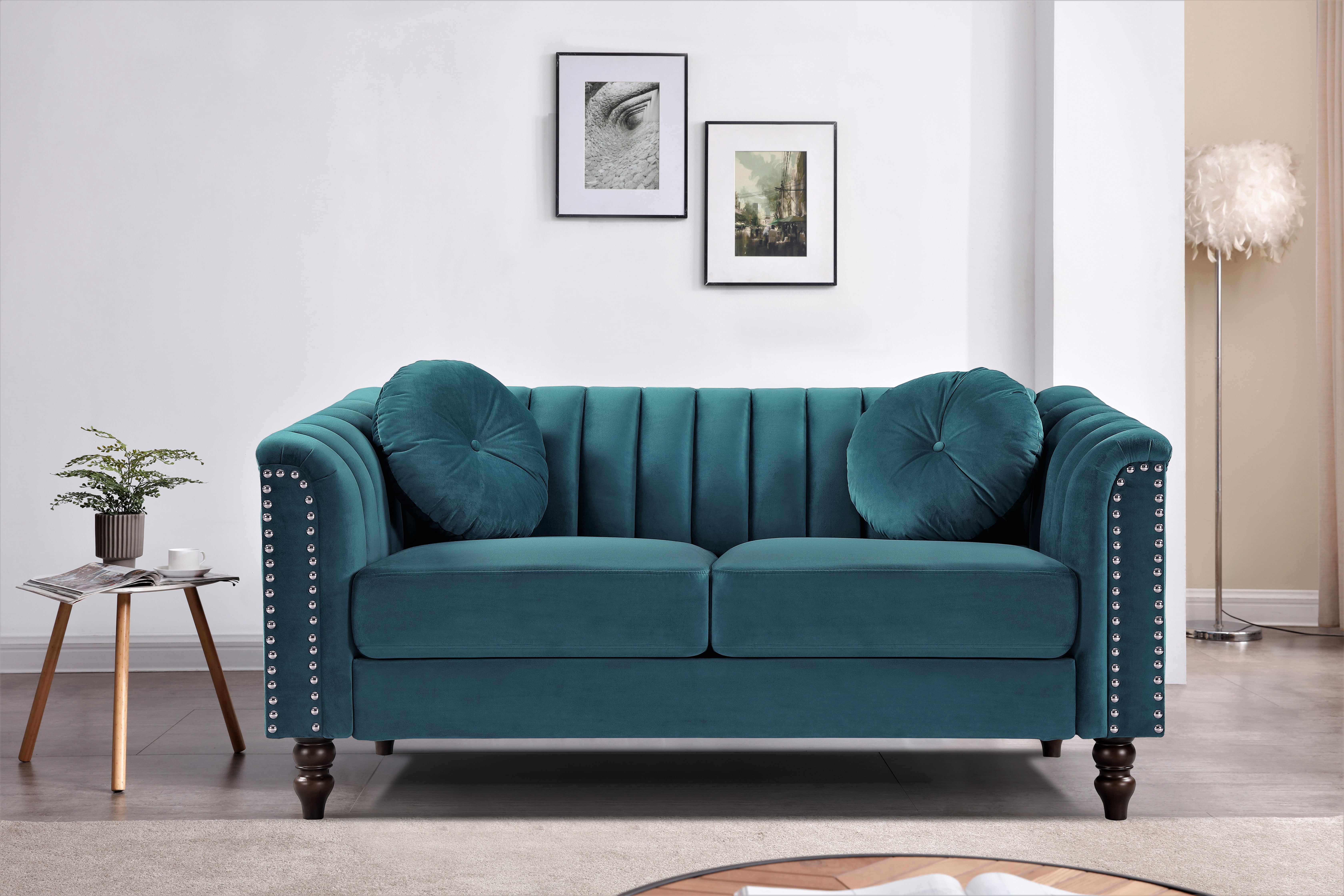 Uspridefurniture 2 Piece Mid Century Velvet Living Room Set Blue Green