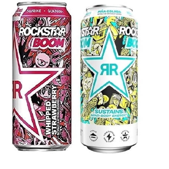 Rockstar Boom Energy Drink Variety Pack: Whipped Orange, Whipped Strawberry, Pina Colada - 16oz (Pack of 12)