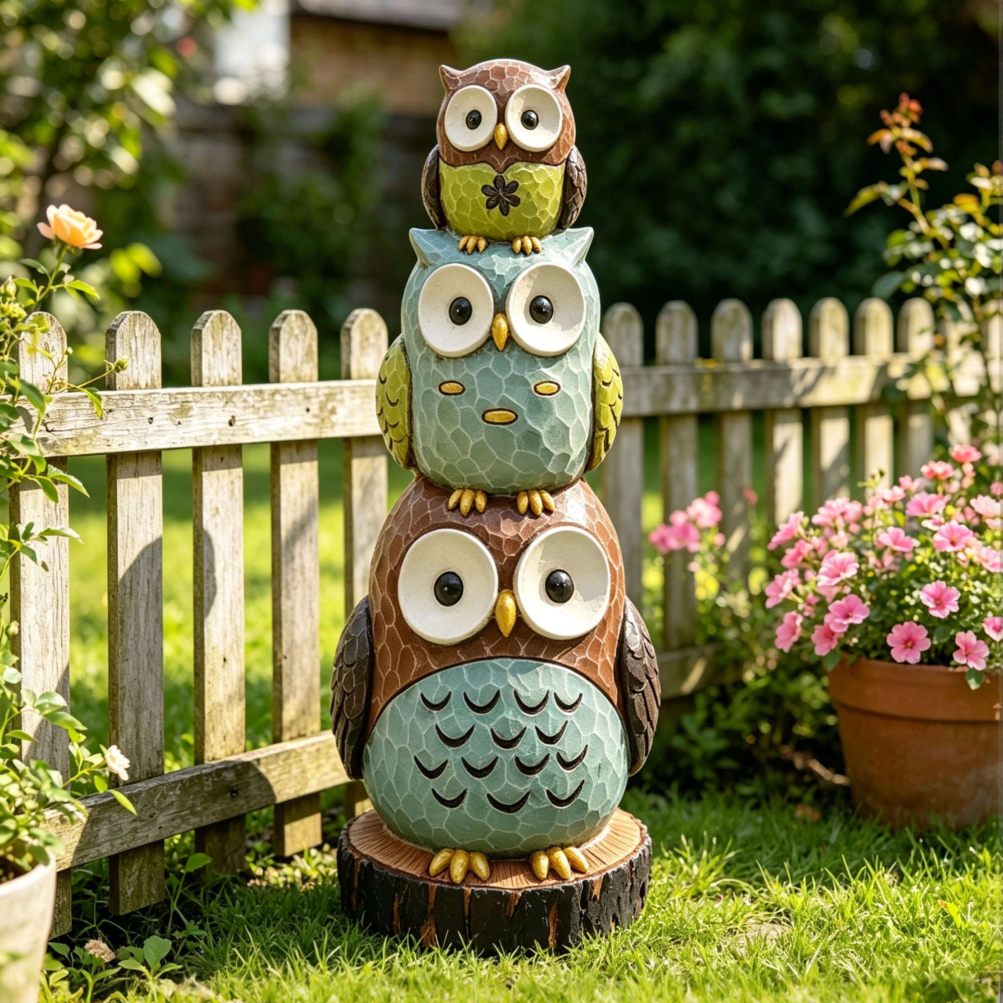 Abble 18" Stacking Owls Sculpture Garden Statue