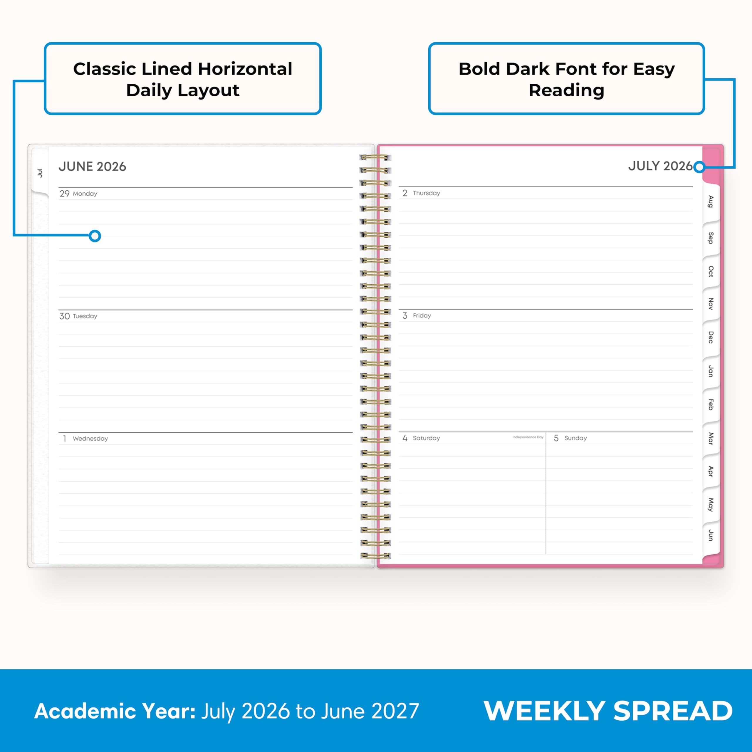 Blue Sky 2026-2027 Weekly and Monthly Planner, 8.5" x 11", Roosevelt Pink photo 6