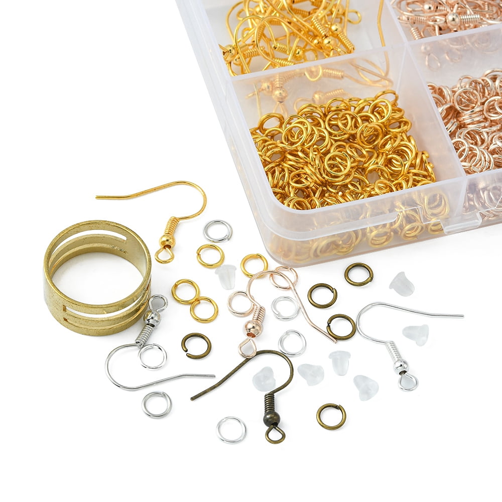 DIY Earring Making Kit Including Iron Jump Rings & Earring Hooks Brass Rings Tweezers Paper Earring Display Card Plastic Ear Nuts Metallic Wire Twist Ties Mixed Color 1679Pcs/set