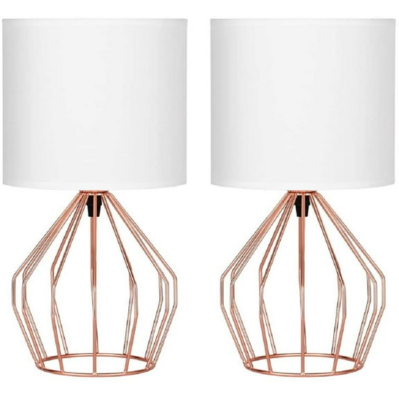 Rose Gold Bedside Nightstand Lamp Hollow Base with Fabric Shade