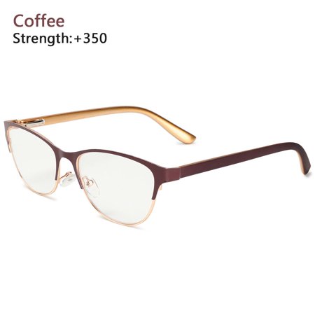 Diopter +1.0 +3.5 Retro Half Frame Magnification Clear Lens Reading Glasses Presbyopic Eyeglasses Optical Eyewear Hyperopia Glasses COFFEE +350