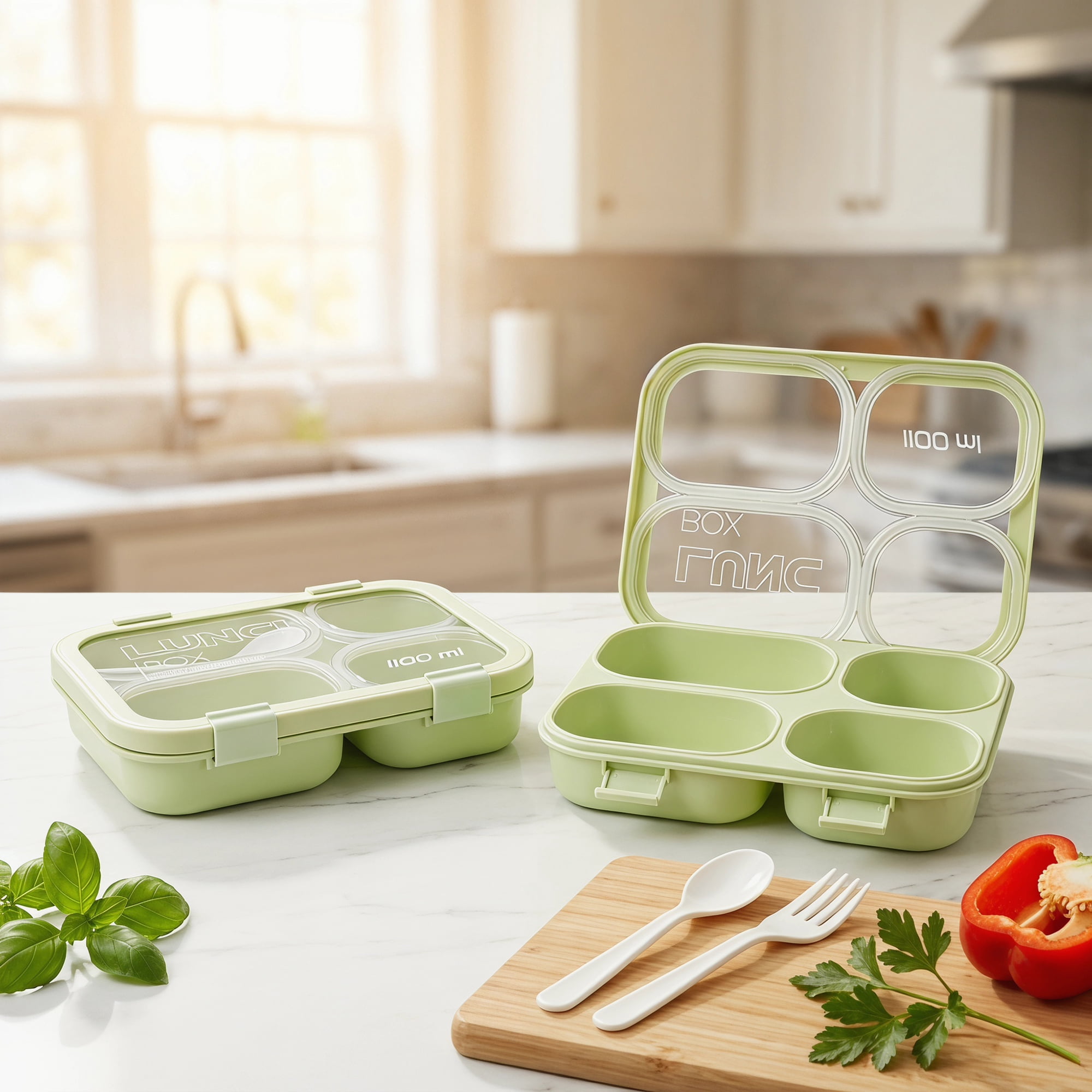 Unique Bargains Clear Lid Leak Resistant Meal Lunch Bento Box for Work Green-2