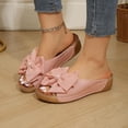 thumbnail image 6 of Womens Pink Bow Sandals Comfortable Low Wedge Heels, Open Toe Slip on Dressy Casual Slide Sandals with Flock Non-Slip Outsole,Size 9, 6 of 9