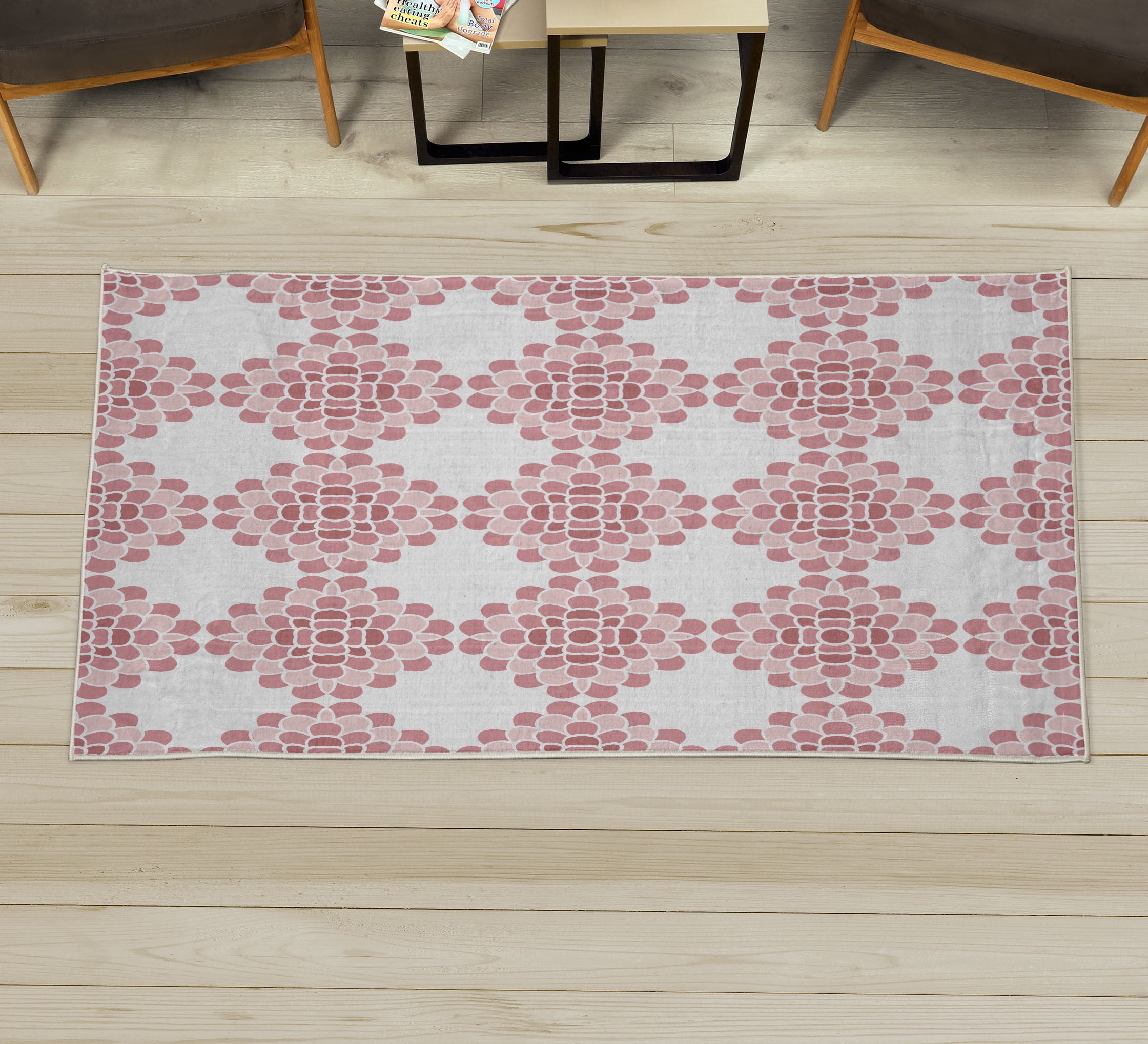 Pink Rug Pattern Horizontal Floral Decorative Rug, Abstract Horizontal Lines Geometric Bold Thin ...