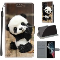 Feishell Wallet Case for Samsung Galaxy S23 Ultra 6.8 inch,Shockproof Stylish Pattern PU Leather Magnetic Clasp Folio Flip Holder Card Slots Slim Phone Cover with Wrist Strap,Panda