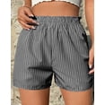 thumbnail image 2 of Women's Summer Casual Loose Pocket Striped Elastic Waist Sports Home Shorts | Aestivo,Gray L, 2 of 9