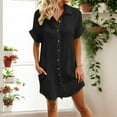 thumbnail image 2 of Mohiass Women's Summer Cotton Shirt Dress Short Sleeves Button Down Knee Length Dresses Casual Loose Mini Dress with Pockets Black 2XL, 2 of 6