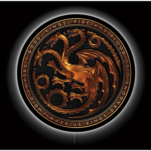 Desperate Enterprises LED House of Dragons Neon Sign 23 Inch Round Backlit Acrylic Wall Decor Multicolor Indoor Corded Electric Fantasy LED Wall Sign
