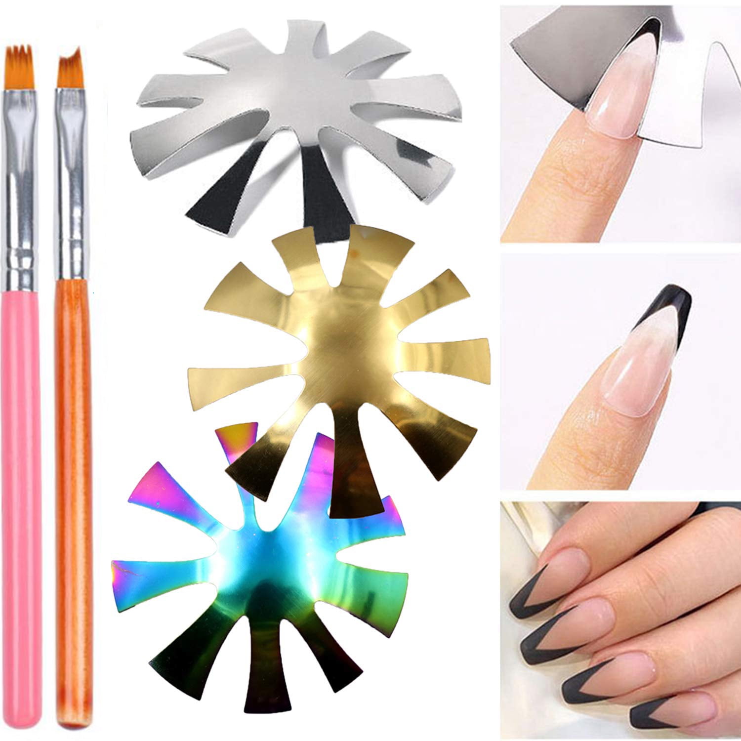 3 Pieces Almond Shape French Smile Cut V Line Cutter Tools Stainless Steel Nail Manicure Edge Trimmer Templates With 2 Pieces Nail French Tip Brushes For Diy Acrylic Nail Art Walmart Com