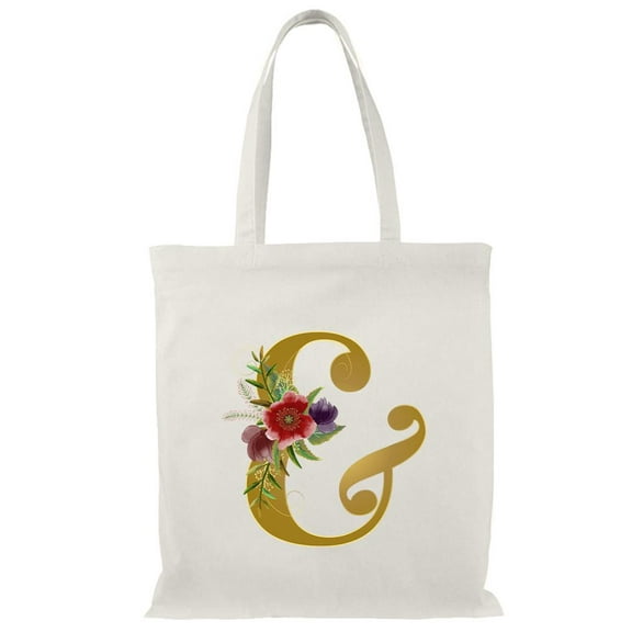 Smartprints Gold Ampersand Flower Bouquet Tote Bag - Image by Shutterstock, One Size Cotton Canvas Tote Bag