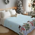 thumbnail image 3 of Christmas Flannel Blanket for Bed,Travel and Camping, Winter Xmas Snowman Pine Tree Snowflakes Light Blue Super Soft Cozy Blanket for All Seasons 60"x80", 3 of 9