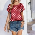 thumbnail image 4 of OIOLOYJM Womens Short-Sleeve Tops Polka Dot Satin Casual Shirts Spring Crewneck Loose Tunic Tops Vacation Work Clothes Red L, 4 of 6