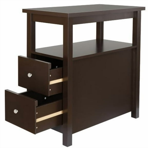 SONGMY End Table with 2 Drawer and Shelf, Brown Narrow Sofa Side Table