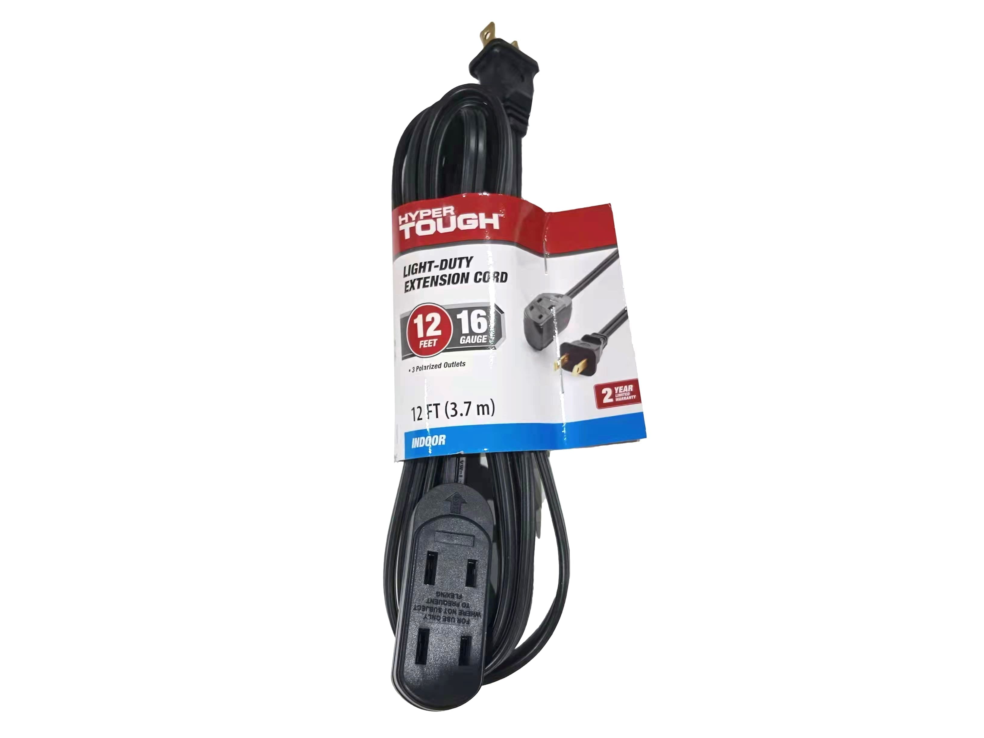 (2 pack) Hyper Tough 12 Ft 16 AWG 2-Prong Black Indoor Extension Cord, 125V 13A