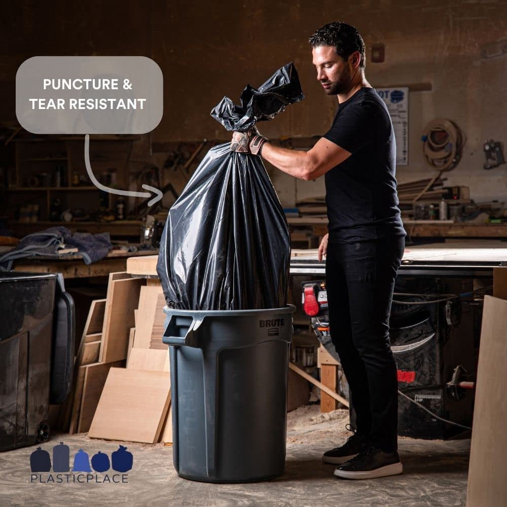 Plasticplace 65 Gallon Trash Bags │ 2.7 Mil │ Black Heavy Duty Garbage Can Liners │ Rolls │ 50" x 48" (100 Count)