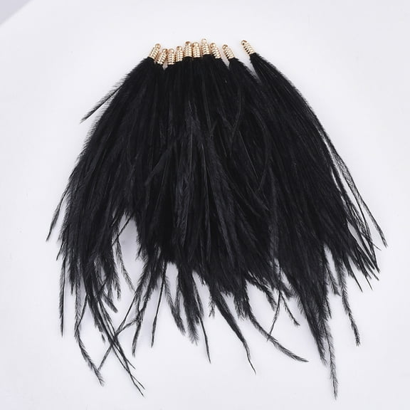1pc Ostrich Feather Tassel Big Decorations with Brass Findings Golden Black 130~170x4mm Hole: 1.6mm