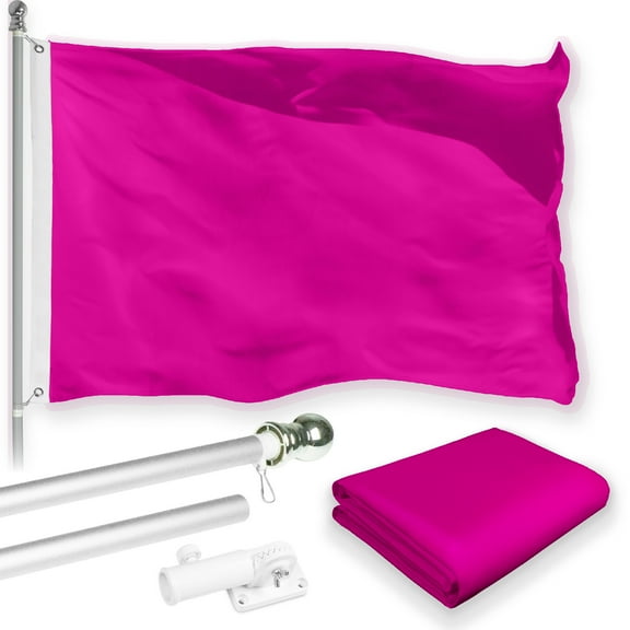 G128 Combo Pack: 5 Ft Tangle Free Aluminum Spinning Flagpole (Silver) & Solid Magenta Color Flag 2x3 Ft, LiteWeave Pro Series Printed 150D Polyester | Pole with Flag Included