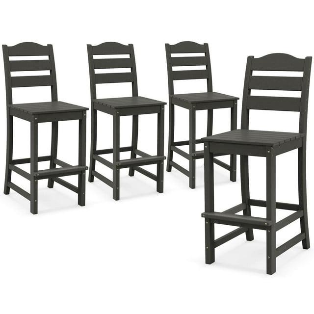 Costway Outdoor 4pcs HDPE Bar Stool Patio Tall Chair Backrest Footrest All Weather Navy